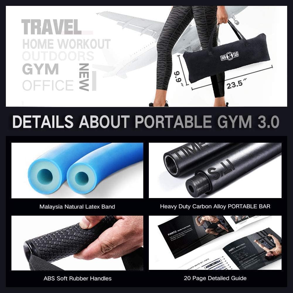 Portable Home Gym Set with Workout Bar, Bench Press Set, Squat Resistance Band, Door Anchor and More-Full Body Workout Equipment to Build Muscle and Shape Body