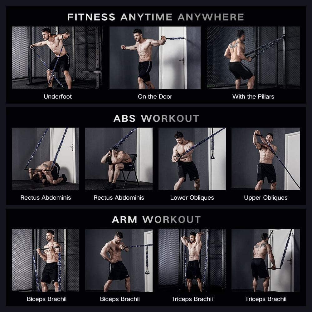 Portable Home Gym Set with Workout Bar, Bench Press Set, Squat Resistance Band, Door Anchor and More-Full Body Workout Equipment to Build Muscle and Shape Body